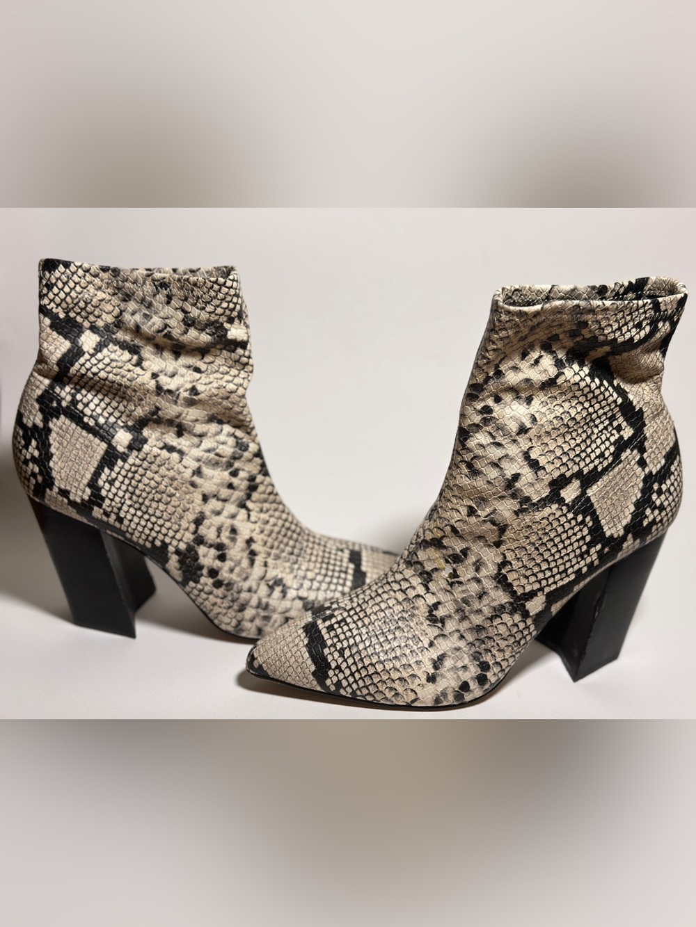 Vince Camuto Snake-Print Pointed Ankle Boots - Black & Cream - Picture 7 of 9